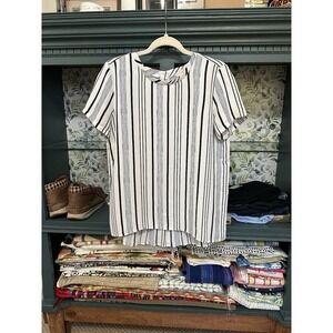Loft Ann Taylor Striped Blue and‎ White Pleat Back Top Sz Small